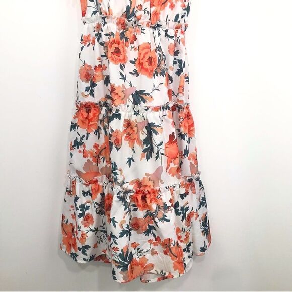 C+D+M Orange Floral Print Tiered Ruffle Halter Dress - Picture 6 of 13